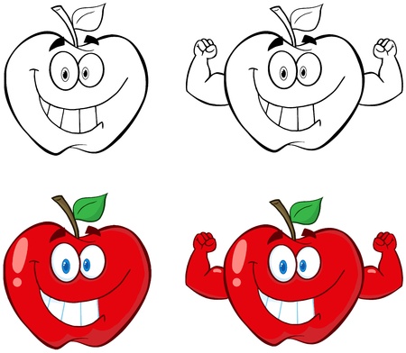 Apple Cartoon Mascot Characters- Collectionのイラスト素材