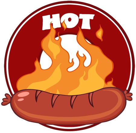 Grilled Sausage And Flames With Bannerのイラスト素材