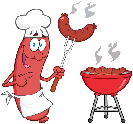 Happy Sausage Chef Cook At Barbecueのイラスト素材