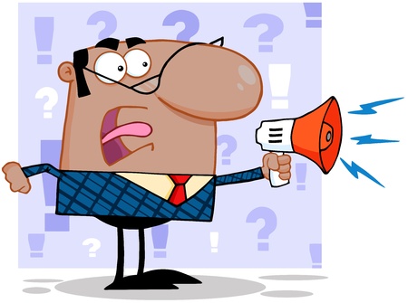 Excited African American Business Man Speaking Through A Megaphoneのイラスト素材