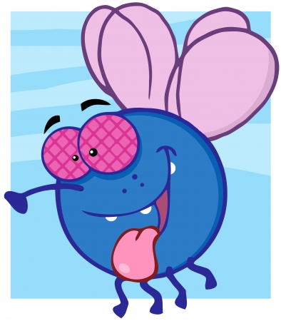 Happy Blue Fly Cartoon Characterのイラスト素材