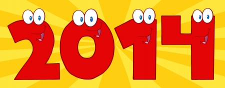 2014 New Year Red Numbers Cartoon Charactersのイラスト素材