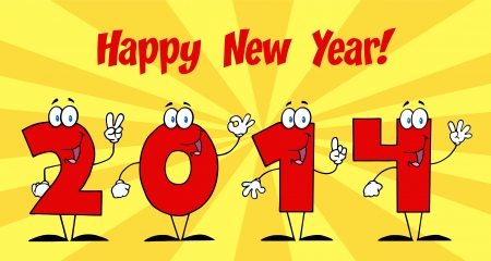 2014 New Year Numbers Cartoon Characters With Backgroundのイラスト素材