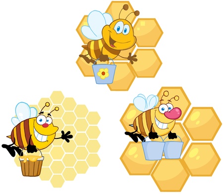 Bee Carrying Honey With Hive Background Collectionのイラスト素材