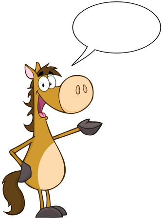 Horse Cartoon Mascot Character With Speech Bubbleのイラスト素材