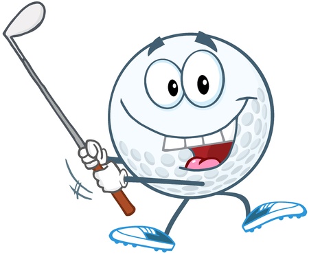 Happy Golf Ball Swinging A Golf Clubのイラスト素材