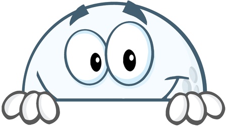 Smiling Golf Ball Cartoon Character Hiding  Behind A Signのイラスト素材