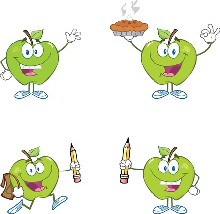 Green Apples Cartoon Mascot Characters Collectionのイラスト素材