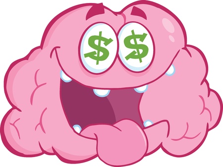 Money Loving Brain Cartoon Characterのイラスト素材