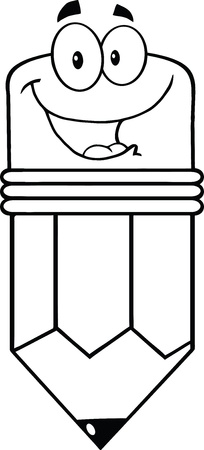 Outlined Happy Pencil Cartoon Characterのイラスト素材