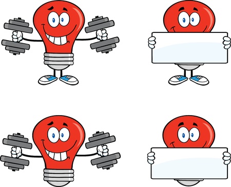 Red Light Bulbs Cartoon Characters  のイラスト素材