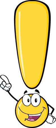 Yellow Exclamation Mark Cartoon Character Pointing With Fingerのイラスト素材