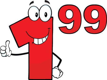 Price Tag Red Number 1 99 Cartoon Mascot Character Giving A Thumb Upのイラスト素材