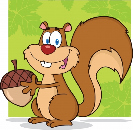 Cute Squirrel Cartoon Character Holding A Acornのイラスト素材