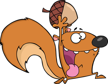 Crazy Squirrel Cartoon Mascot Character Running With Acornのイラスト素材