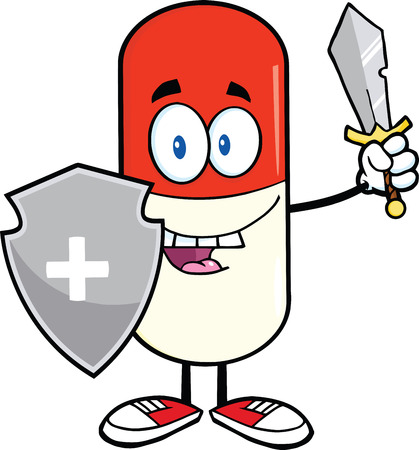 Pill Capsule Guardian With Shield And Swordのイラスト素材