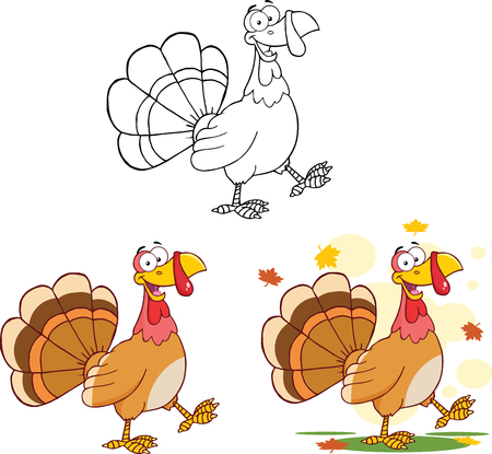 Happy Turkey Cartoon Character Walking  Collection Setのイラスト素材