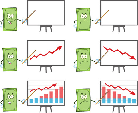 Dollar Bill Cartoon Mascot Characters 4  Collection Setのイラスト素材