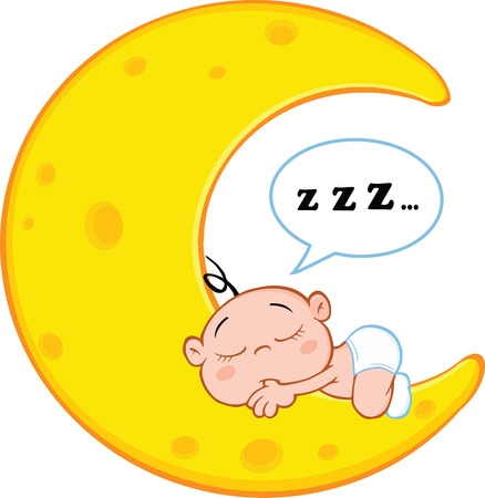 Cute Baby Boy Sleeps On Moon With Speech Bubbleのイラスト素材