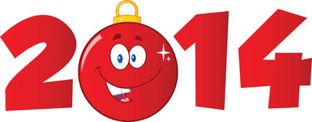 2014 Year Numbers With Cartoon Red Christmas Ball  Illustration Isolated on whiteのイラスト素材