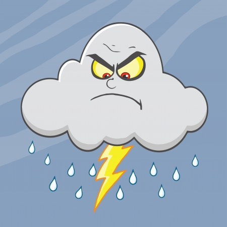 Angry Cloud With Lightning And Rain Cartoon Characterのイラスト素材
