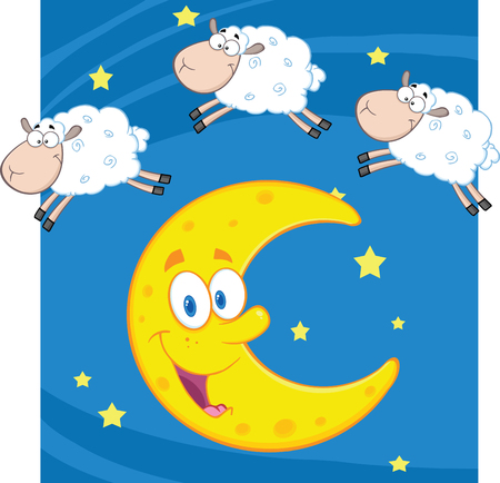 Three Funny Counting Sheep Over A Moonのイラスト素材