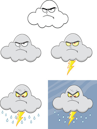 Angry Cloud Cartoon Mascot Characters  Collection Setのイラスト素材