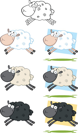 Sheep Cartoon Characters Jumping  Collection Setのイラスト素材