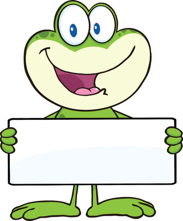 Cute Frog Cartoon Mascot Character Holding A Banner  Illustration Isolated on whiteのイラスト素材