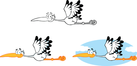 Happy Flying Stork Cartoon Character  Set Collectionのイラスト素材
