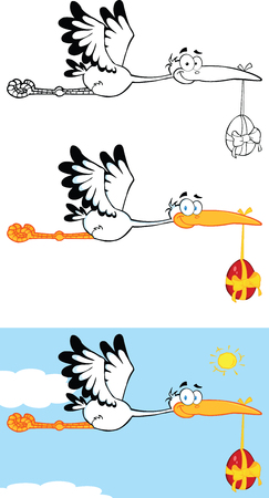 Stork Carrying A Easter Egg Cartoon Character  Set Collectionのイラスト素材