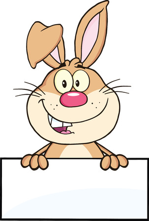 Cute Rabbit Cartoon Mascot Character Over Blank Sign  Illustration Isolated on whiteのイラスト素材