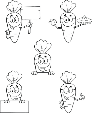 Black And White Carrot Cartoon Characters 2  Set Collection のイラスト素材