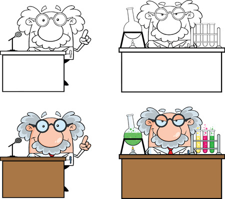 Funny Scientist Or Professor Different Poses 1  Collection Setのイラスト素材