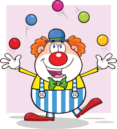 Happy Clown Cartoon Character Juggling With Ballsのイラスト素材