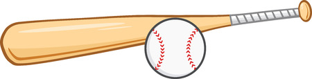 Wooden Baseball Bat And Ball  Illustration Isolated on whiteのイラスト素材