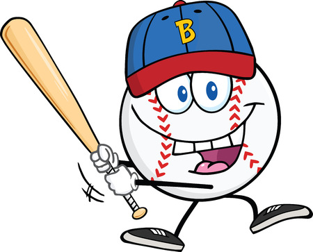 Happy Baseball Ball With Cap Swinging A Baseball Bat  Illustration Isolated on whiteのイラスト素材