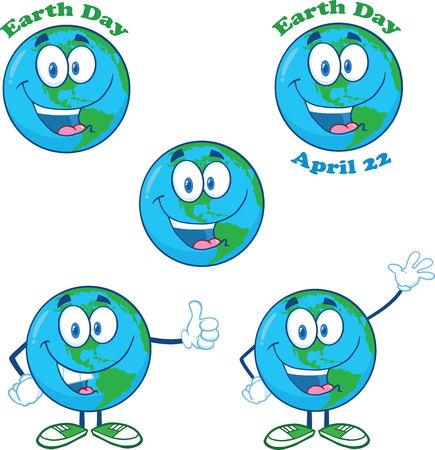Earth Cartoon Mascot Character  Collection Set のイラスト素材