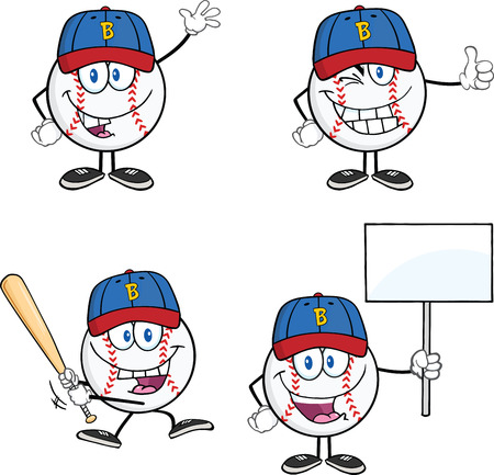 Baseball Ball Cartoon Mascot Characters 2  Collection Setのイラスト素材