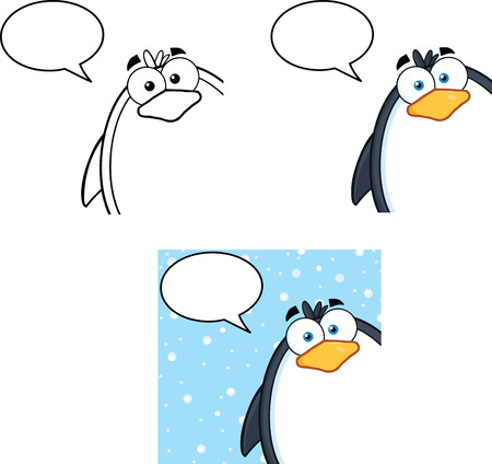 Penguin Cartoon Mascot Character Poses Collection Setのイラスト素材
