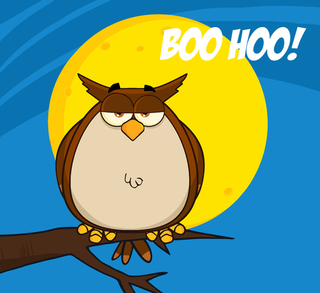 Owl On Tree In The Night With Textのイラスト素材