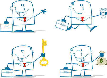 Businessman Dude Monochrome Cartoon Character 2  Collection Setのイラスト素材