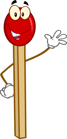 Happy Match Stick Cartoon Mascot Character Wavingのイラスト素材