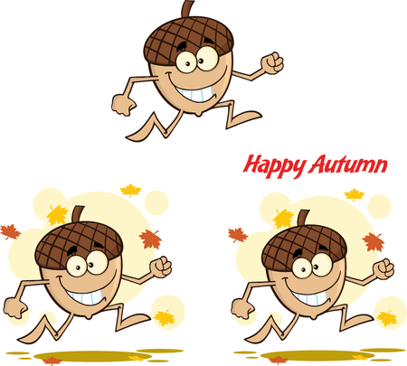 Acorn Cartoon Mascot Character Series 4. Collection Setのイラスト素材