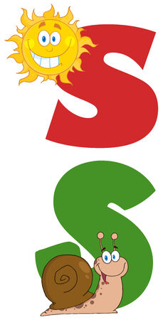 Cartoon Letters S With Sun And Snail. Collection Setのイラスト素材