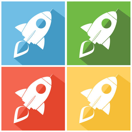 Retro Rocket Web Icons. Flat Style Collection Setのイラスト素材