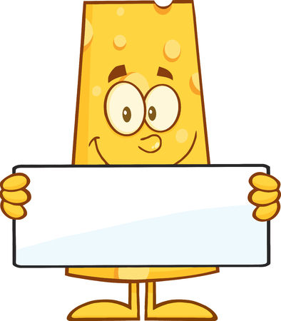 Cheese Cartoon Character Holding A Banner. Illustration Isolated On Whiteのイラスト素材