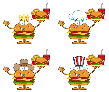 Cartoon Illustration Of Hamburger Characters 2. Collection Set Isolated On Whiteのイラスト素材