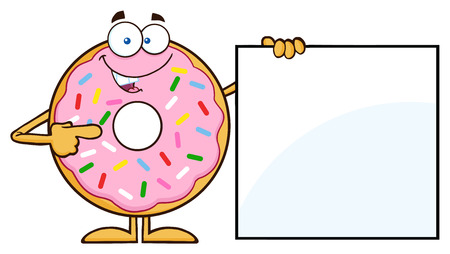 Donut Cartoon Character With Sprinkles Showing A Blank Sign.  Illustration Isolated On Whiteのイラスト素材