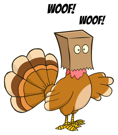 Turkey Bird Cartoon Character Hiding Under A Bag Barksの写真素材